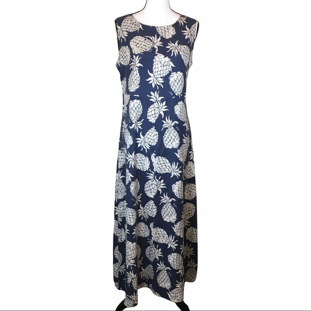 ⭐️ 3/$20 Vintage Hilo Hattie Island Collection Pineapple Silk Blue Maxi …